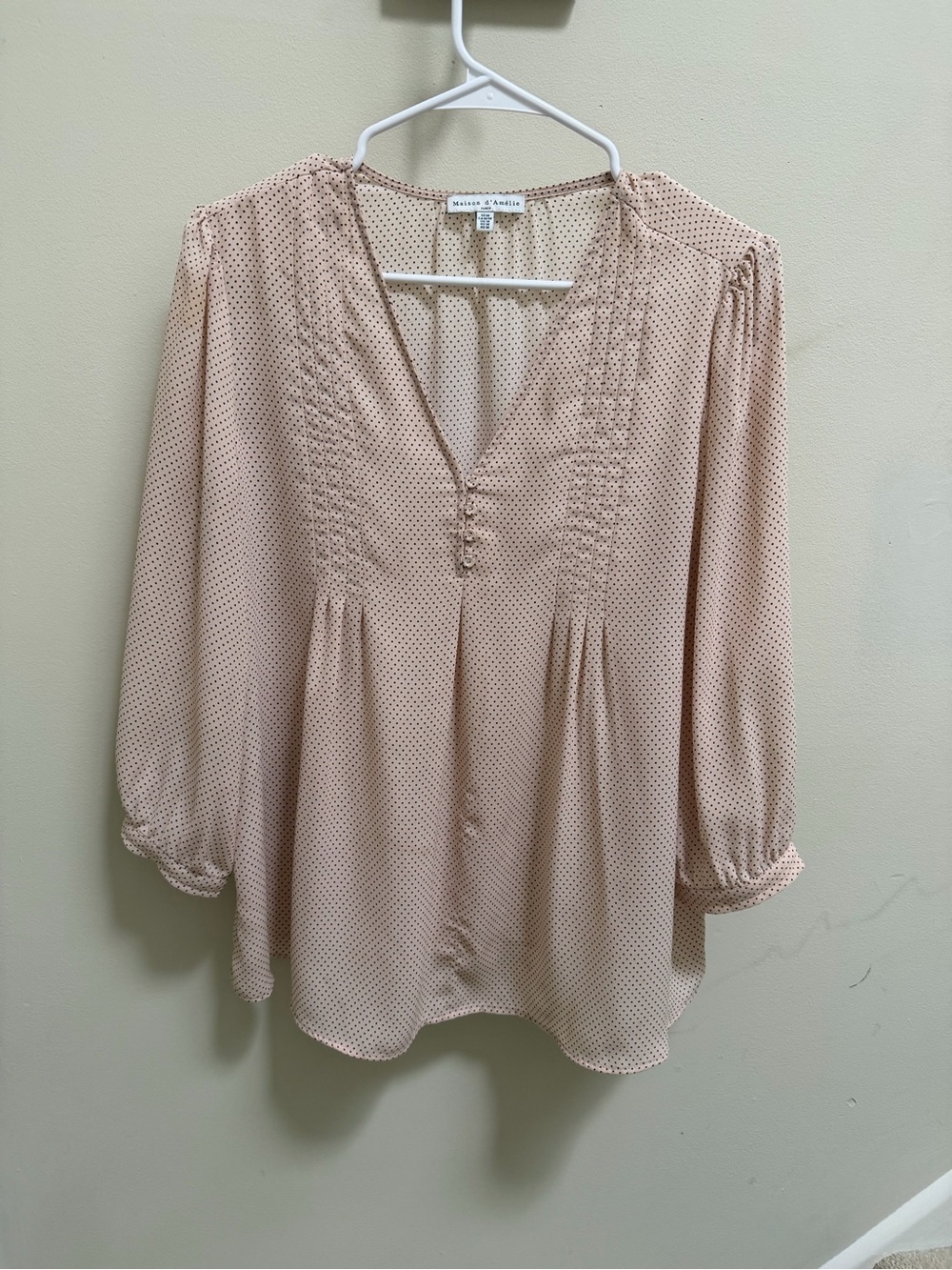 Massimo Dutti Soft Blush Polka Dot V-Neck Blouse